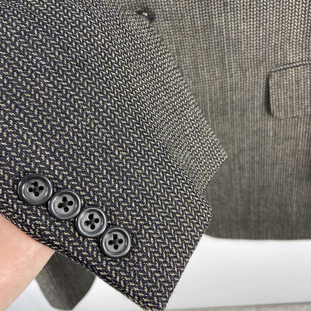 Jack Victor‎ Mark Shale Lanzawood Wool Blazer Black Tan Notched Lapel Mens 43 R